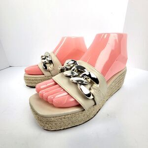 Anne Klein Nomad Chunky Chain Beige Platform Espadrille Size 8 M